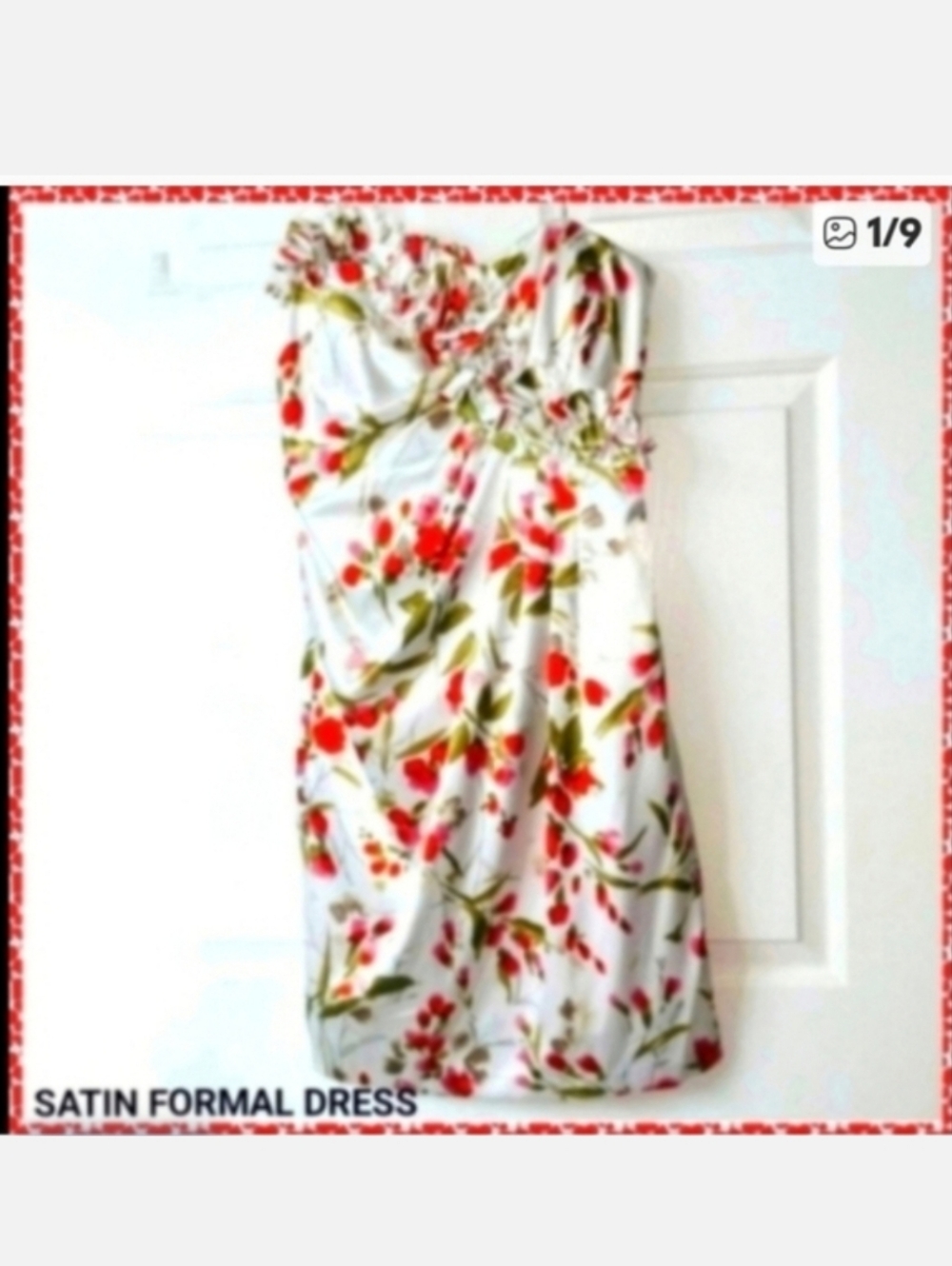 Maggie London formal satin summer floral strapless dress Pink Engagement - Picture 8 of 11